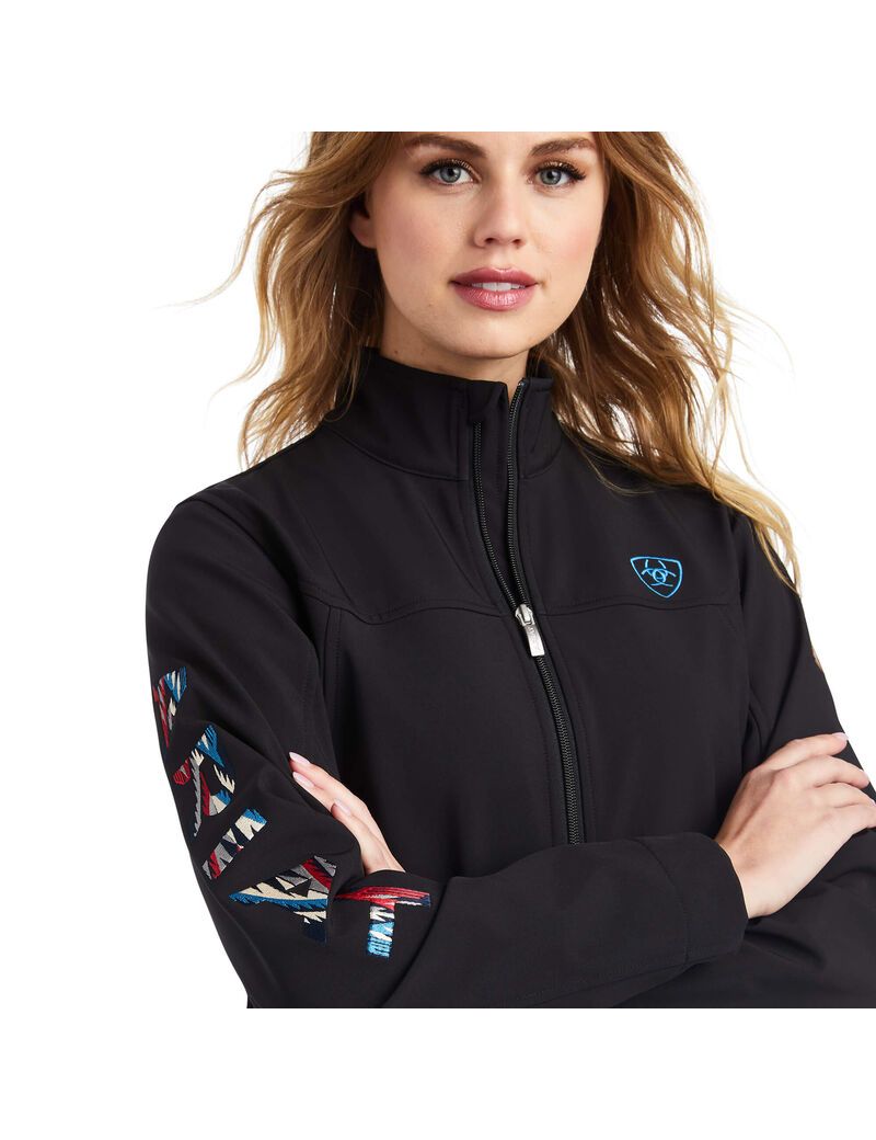 Ariat Team Logo Softshell Chimayo Jacket Black/New Mexico Navy Print | JWRAFO-765