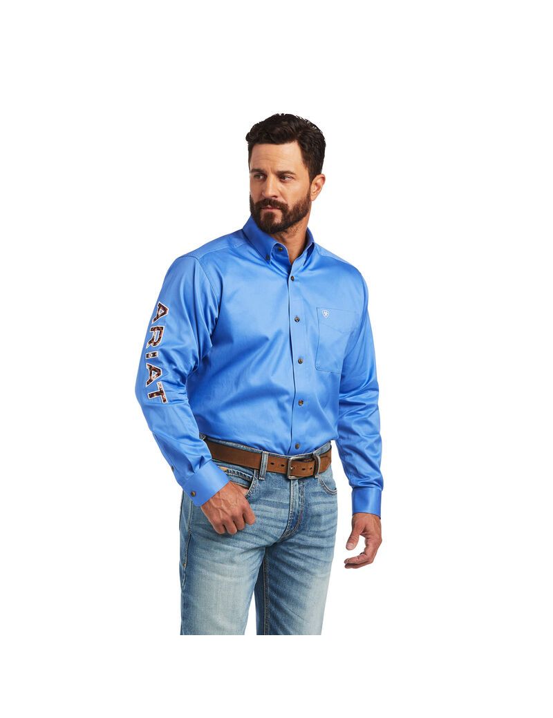 Ariat Team Logo Twill Classic Fit Shirt Reykjavik Blue/Ginger Bread Sw | GOKIBX-213