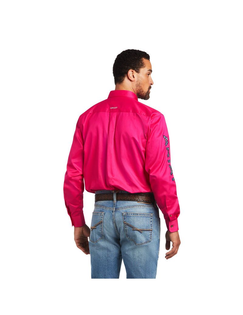 Ariat Team Logo Twill Classic Fit Shirt Passion Pink/Leather Tool | LFPWBE-657