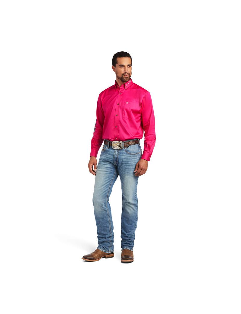 Ariat Team Logo Twill Classic Fit Shirt Passion Pink/Leather Tool | LFPWBE-657