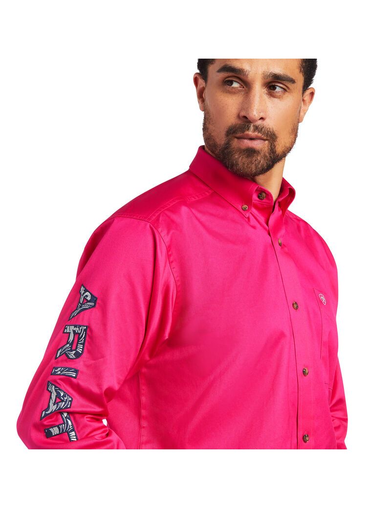 Ariat Team Logo Twill Classic Fit Shirt Passion Pink/Leather Tool | LFPWBE-657