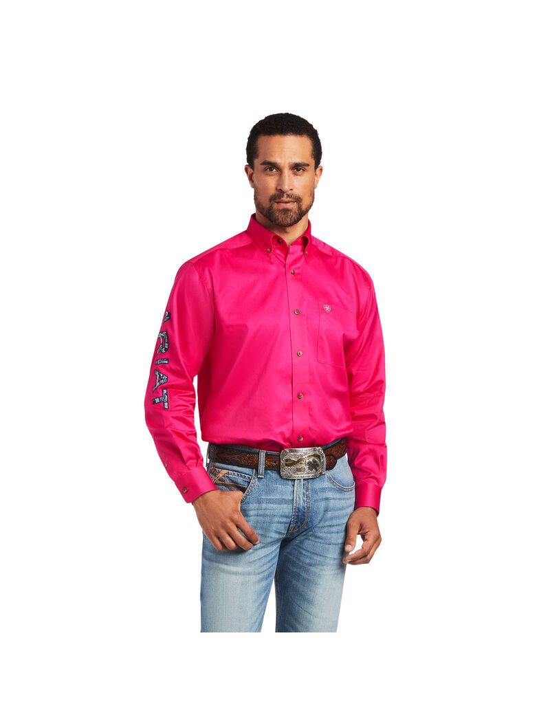 Ariat Team Logo Twill Classic Fit Shirt Passion Pink/Leather Tool | LFPWBE-657