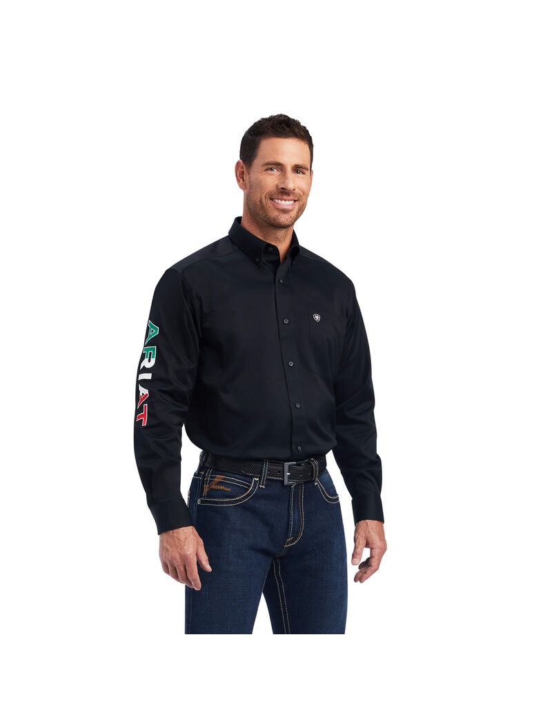 Ariat Team Logo Twill Classic Fit Shirt Black Mexico | OHMJLS-602