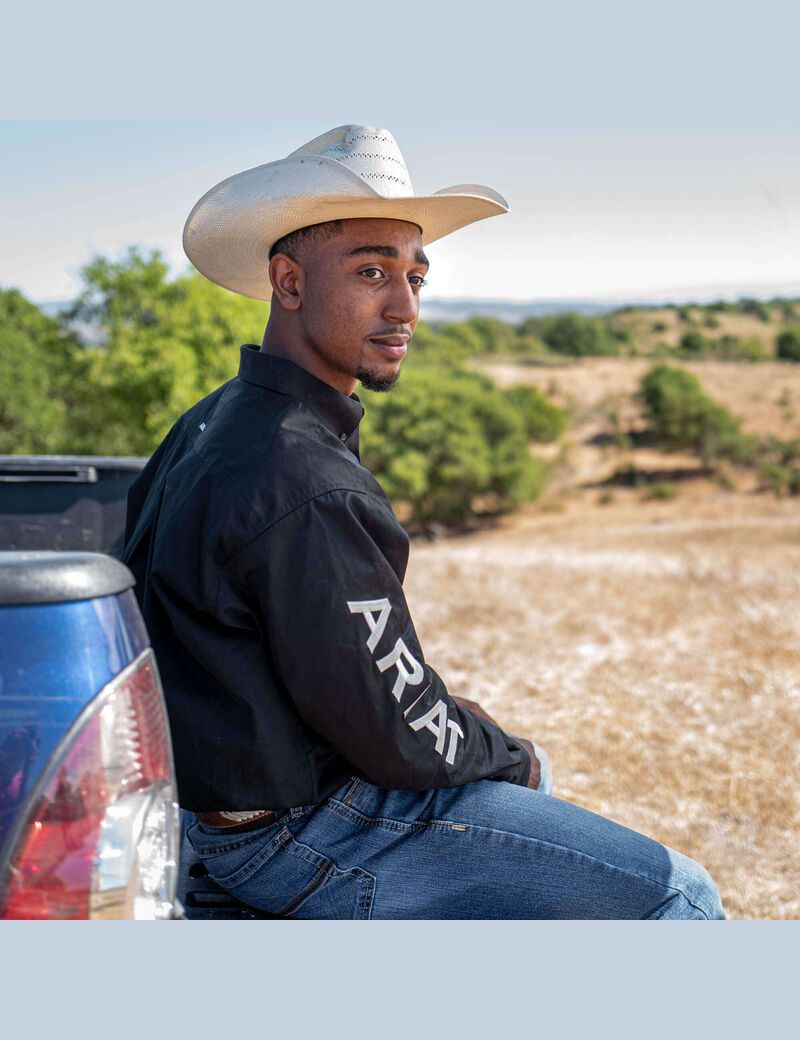 Ariat Team Logo Twill Classic Fit Shirt Black/White | XUVGQA-963