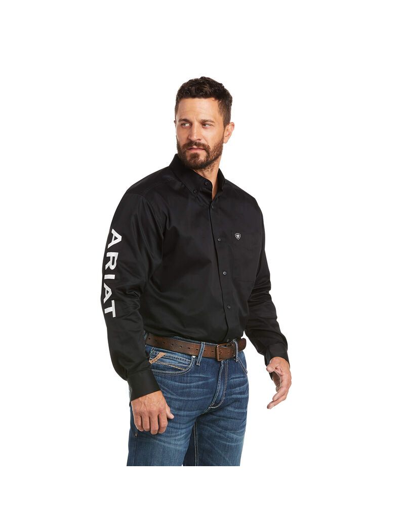 Ariat Team Logo Twill Classic Fit Shirt Black/White | XUVGQA-963