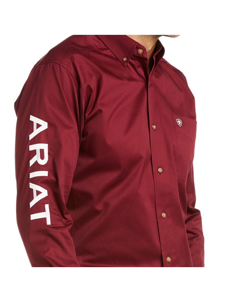 Ariat Team Logo Twill Fitted Shirt Burgundy/White | PQZMSH-074