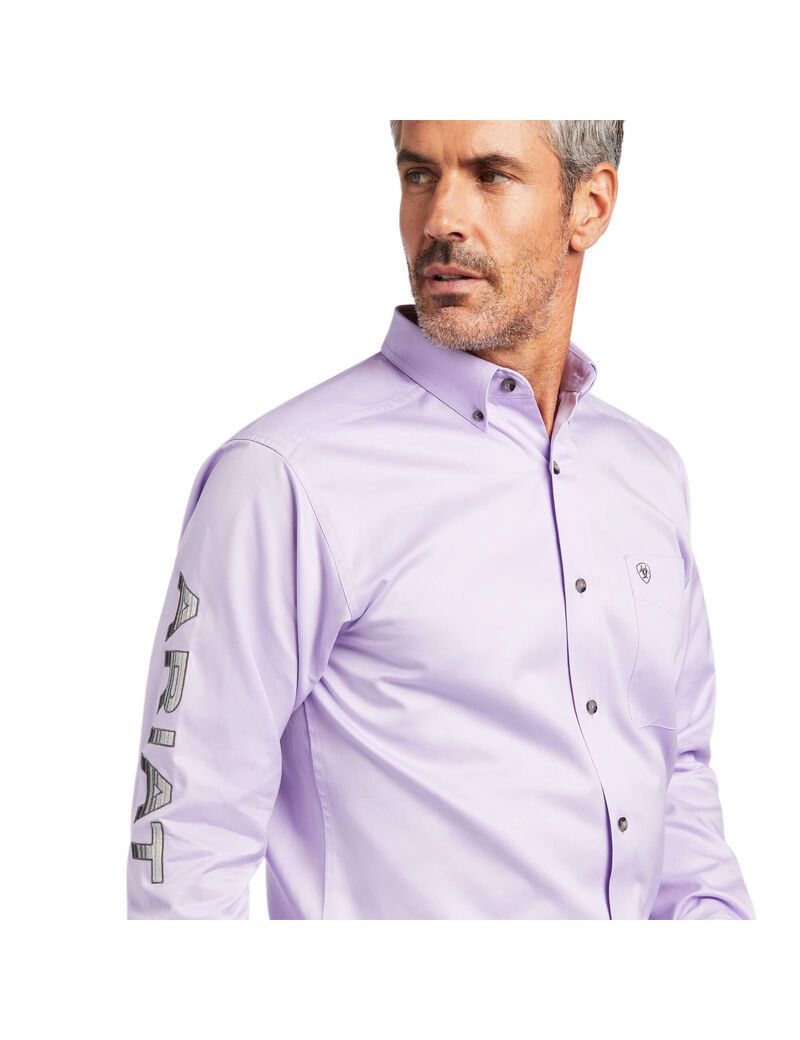 Ariat Team Logo Twill Fitted Shirt Lilac Zone/Grey Serape | AZWQHO-578