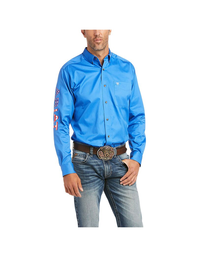 Ariat Team Logo Twill Fitted Shirt Sea Scape | PIGAQY-643