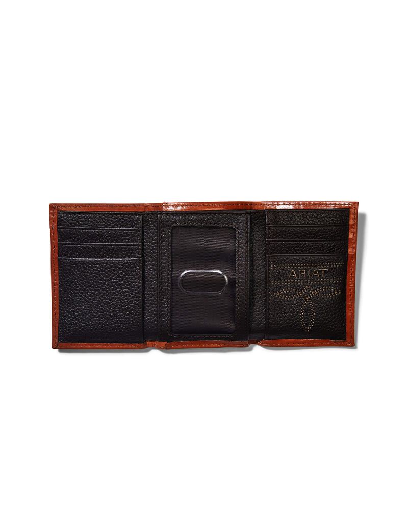 Ariat Trifold Wallet Basketweave Calf Hair Brown | USOAIF-435