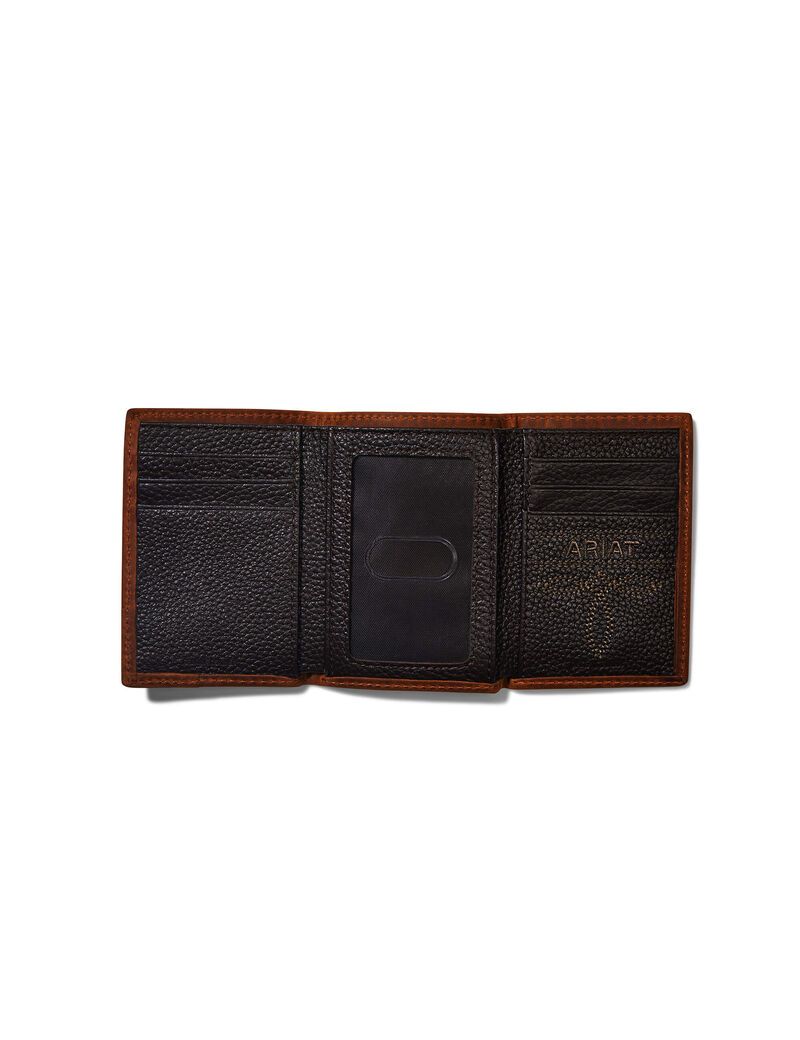 Ariat Trifold Wallet Logo Calf Hair Brown | GPWFMT-093