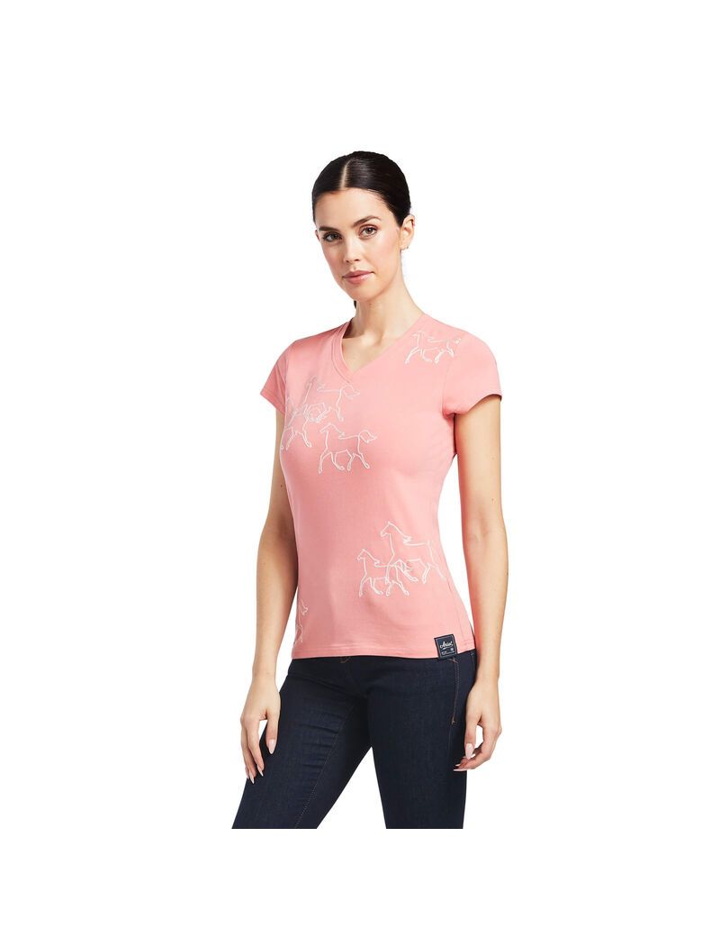 Ariat Trot Line T-Shirt Peach Blossom | FIMNSQ-085