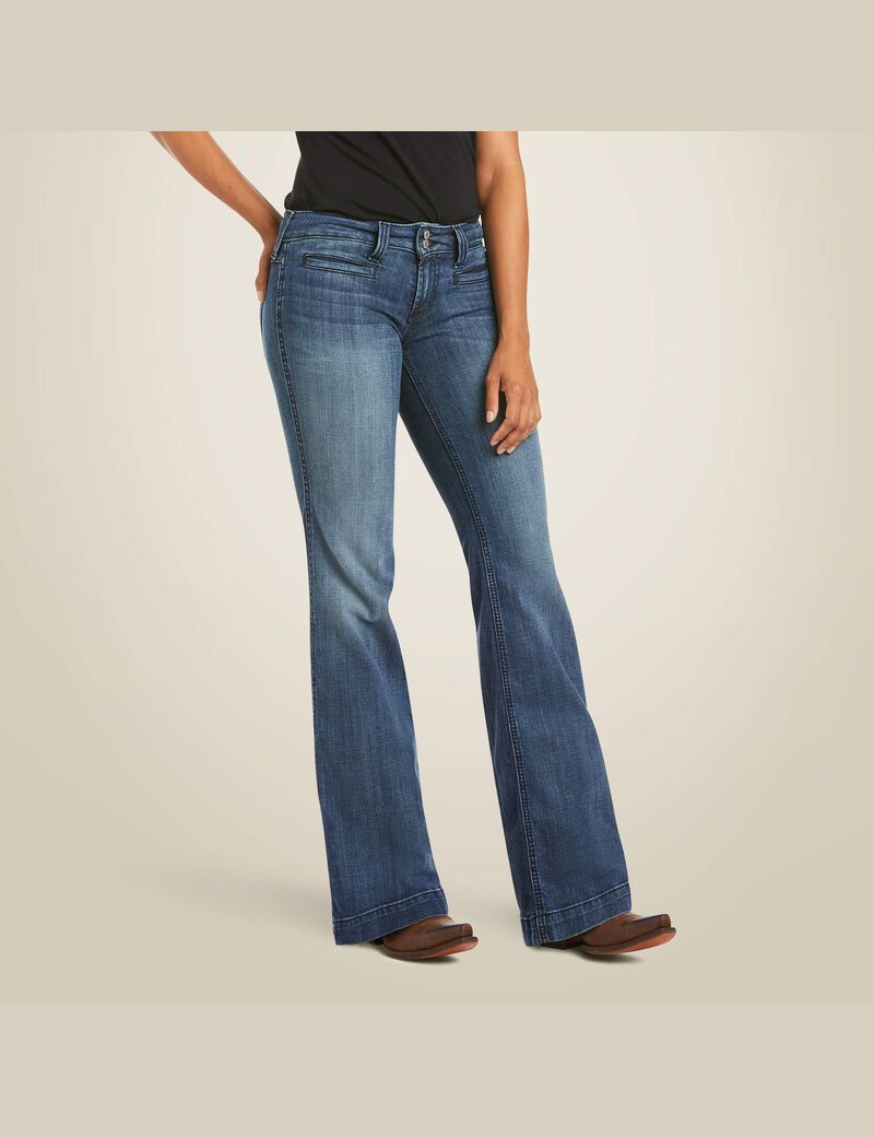 Ariat Trouser Mid Rise Stretch Outseam Ella Wide Leg Jean Bluebell | VGKNQE-495