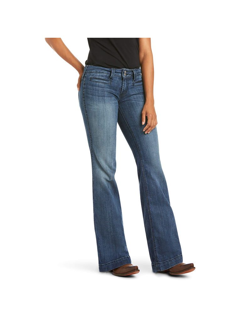 Ariat Trouser Mid Rise Stretch Outseam Ella Wide Leg Jean Bluebell | VGKNQE-495