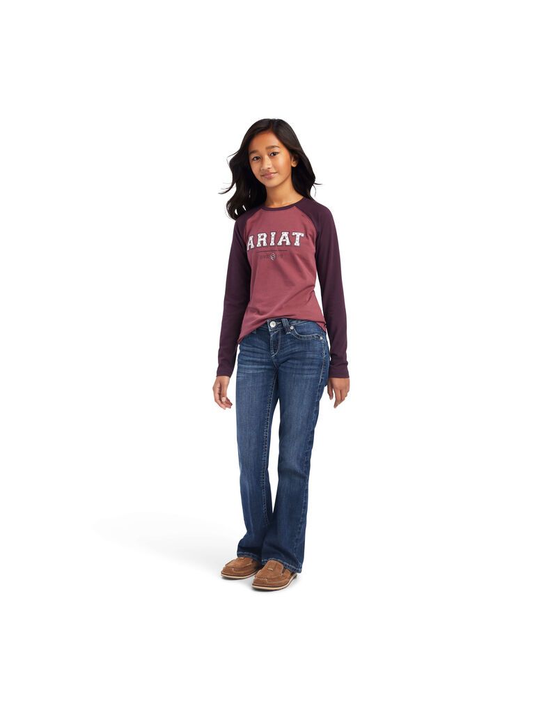 Ariat Varsity T-Shirt Mulberry/Nostalgia Rose | CURFXY-569