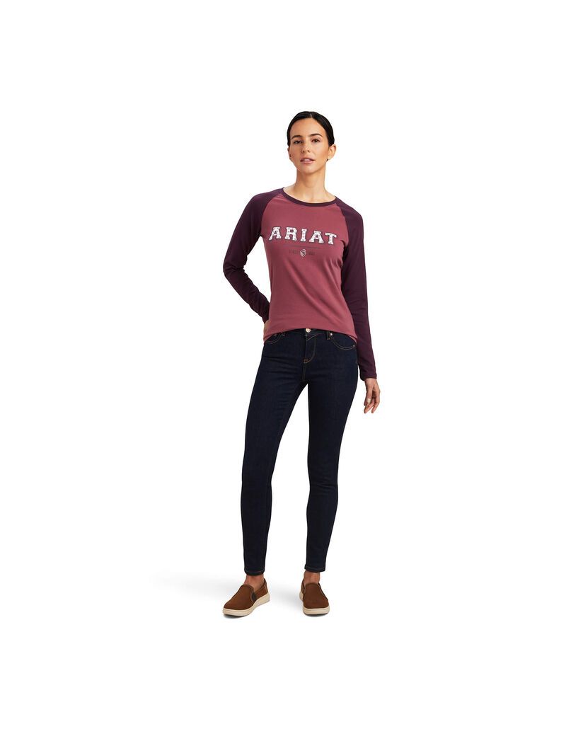 Ariat Varsity T-Shirt Mulberry/Nostalgia Pink | SCKYIG-097