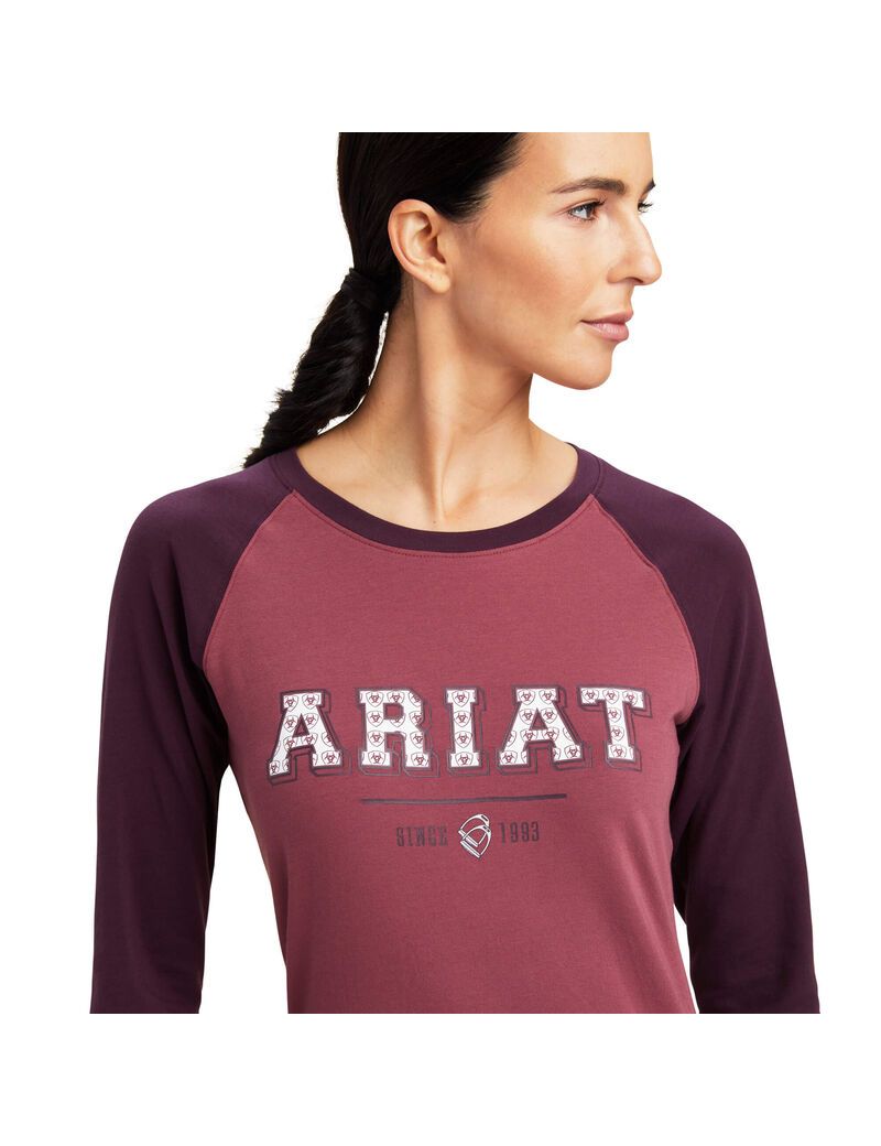 Ariat Varsity T-Shirt Mulberry/Nostalgia Pink | SCKYIG-097