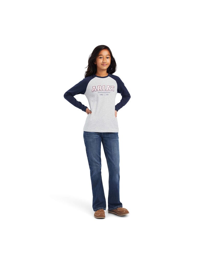 Ariat Varsity T-Shirt Navy/Heather Grey | OVHLCP-051