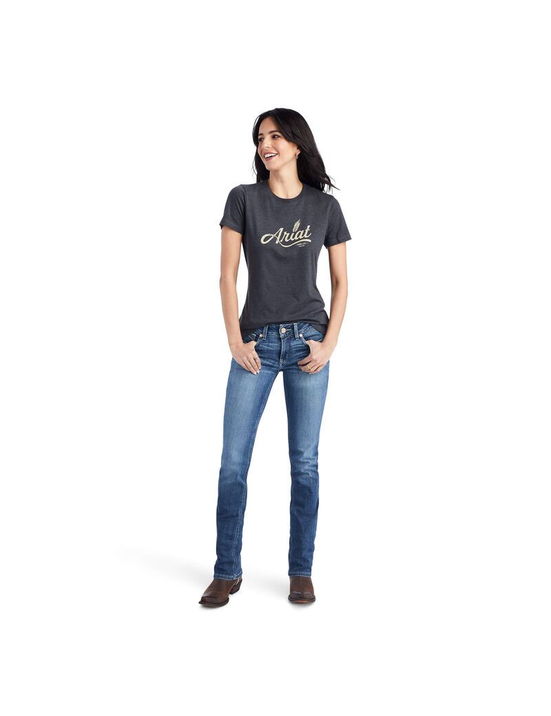 Ariat Wheat Script Tee Charcoal Heather | CLDWXY-306