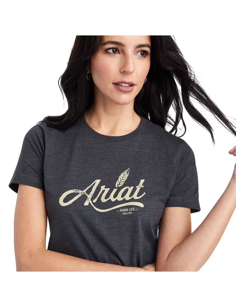 Ariat Wheat Script Tee Charcoal Heather | CLDWXY-306