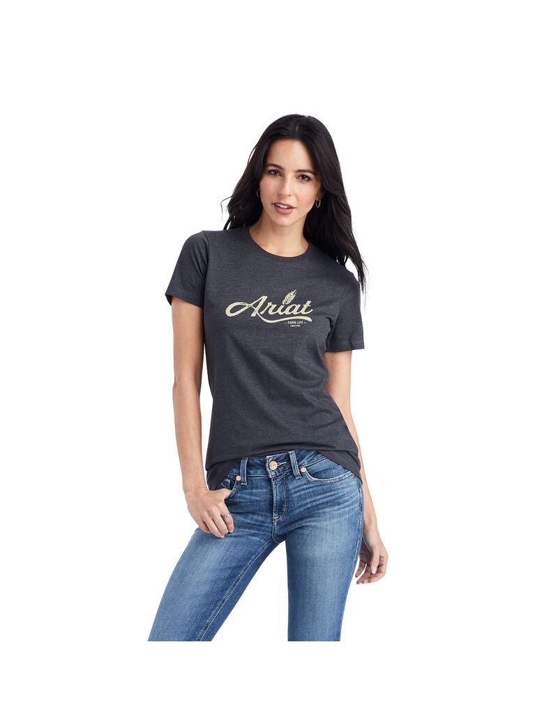 Ariat Wheat Script Tee Charcoal Heather | CLDWXY-306