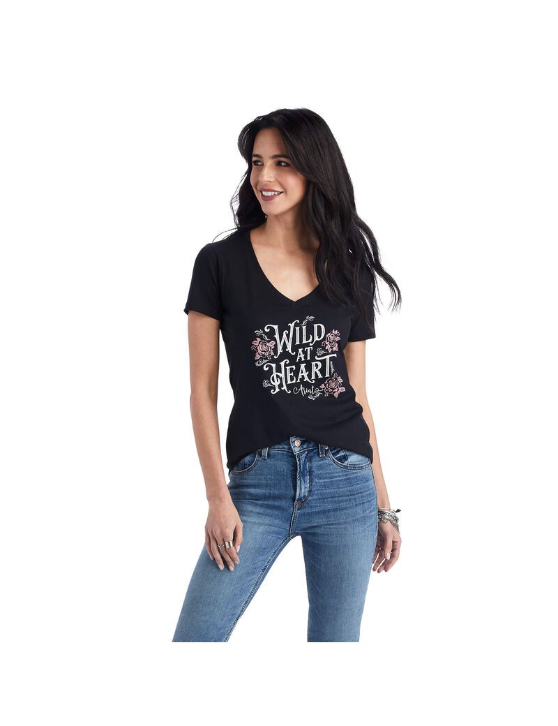 Ariat Wild Heart Tee Black Heather | JTCWQL-842