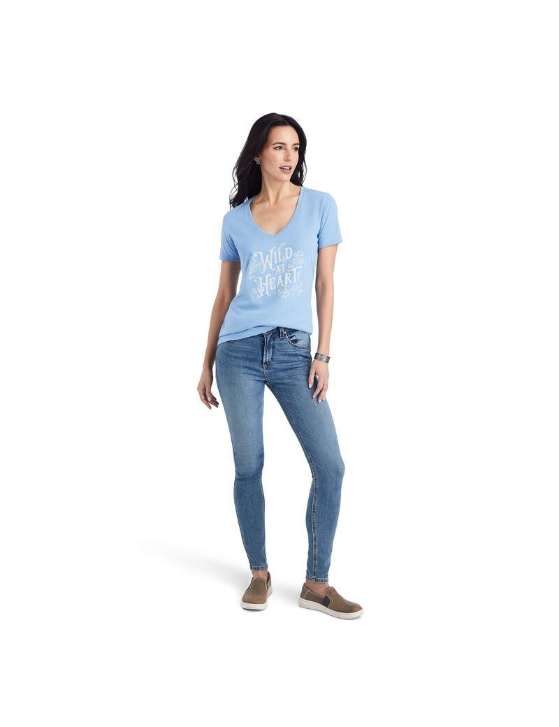 Ariat Wild Heart Tee Light Blue Heather | OQHUMR-672