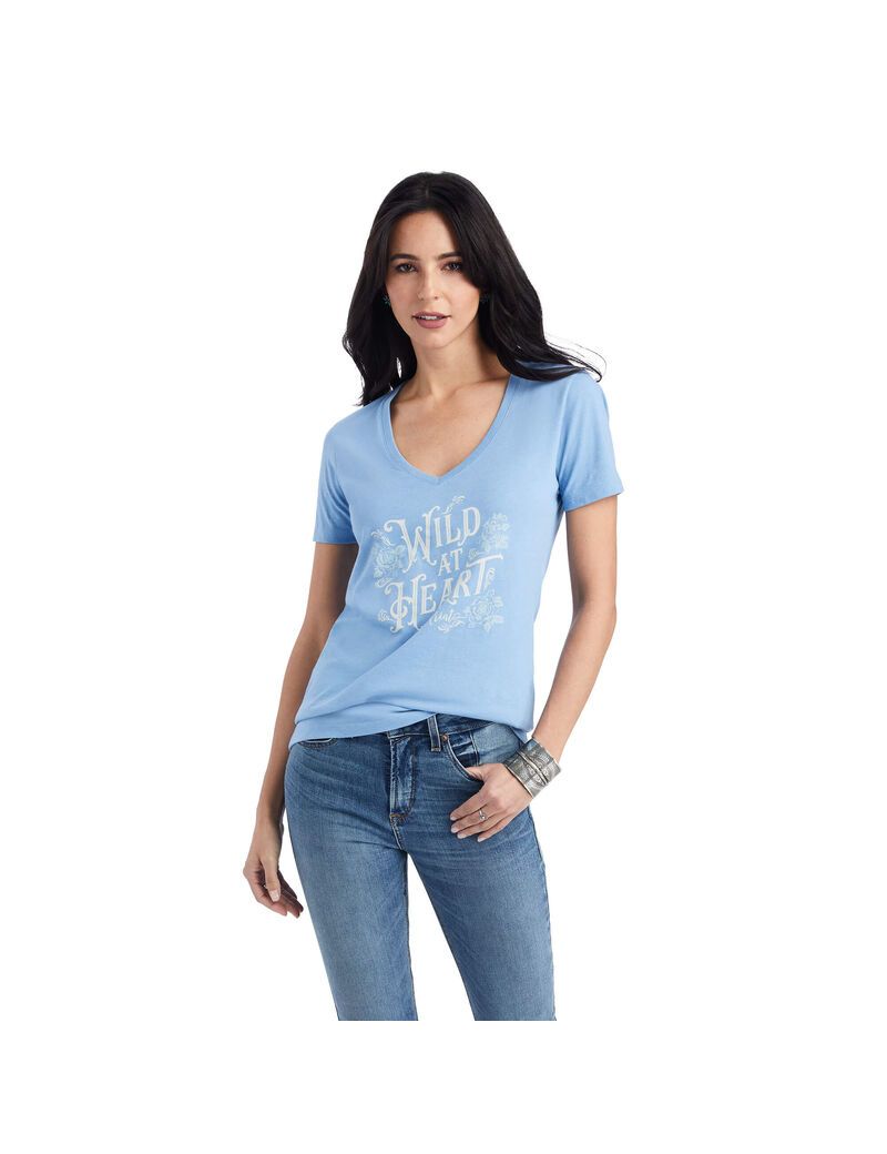 Ariat Wild Heart Tee Light Blue Heather | OQHUMR-672