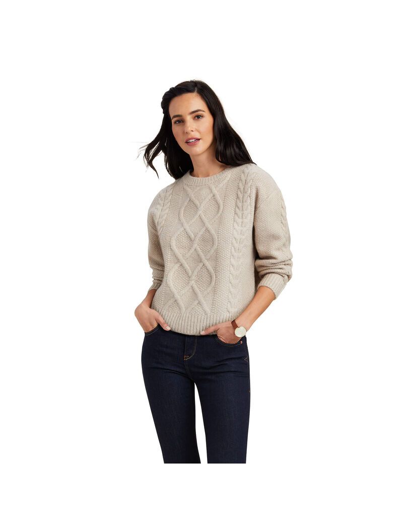 Ariat Winter Quarter Sweater Oatmeal Heather | QSLIZB-582