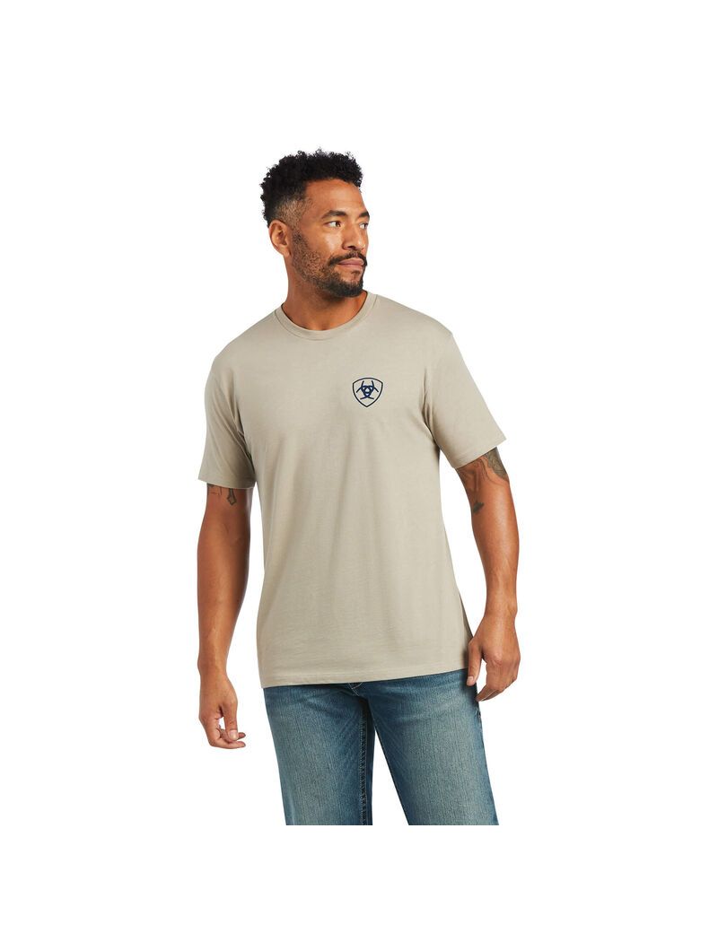 Ariat Woodgrain Flag T-Shirt Khaki Heather | SJNMLV-890