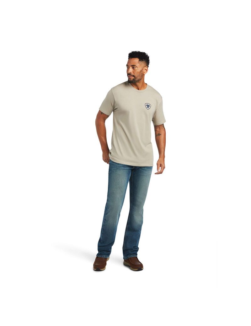 Ariat Woodgrain Flag T-Shirt Khaki Heather | SJNMLV-890