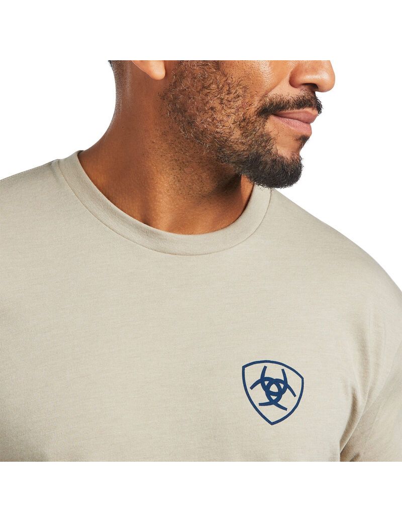 Ariat Woodgrain Flag T-Shirt Khaki Heather | SJNMLV-890