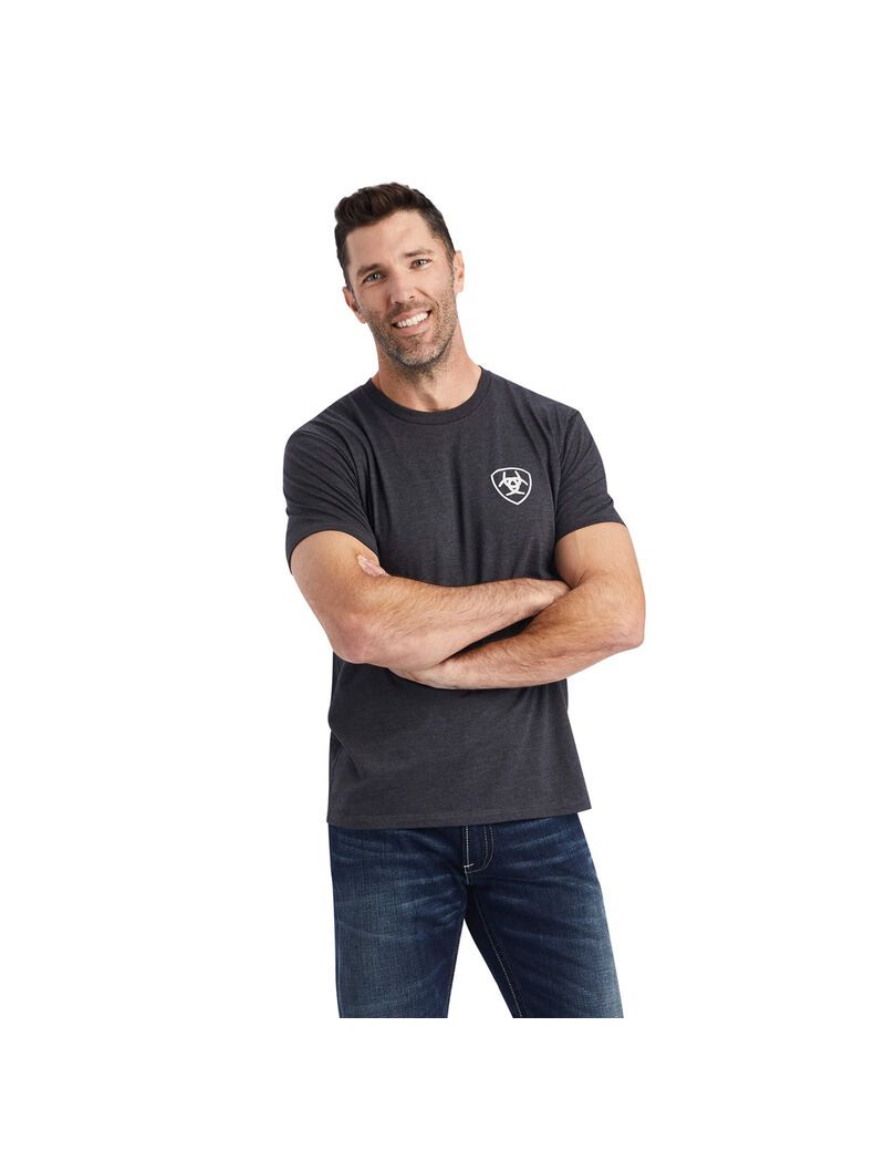 Ariat Woodgrain Shield T-Shirt Charcoal Heather | SZBCYJ-839