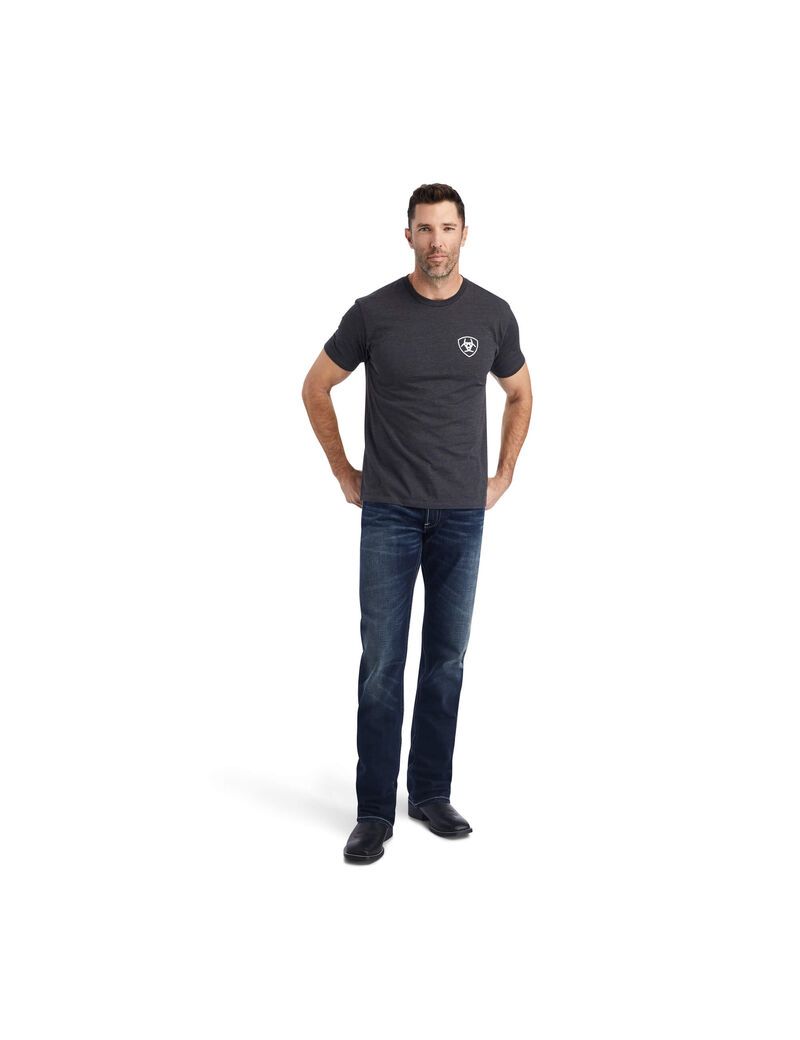 Ariat Woodgrain Shield T-Shirt Charcoal Heather | SZBCYJ-839