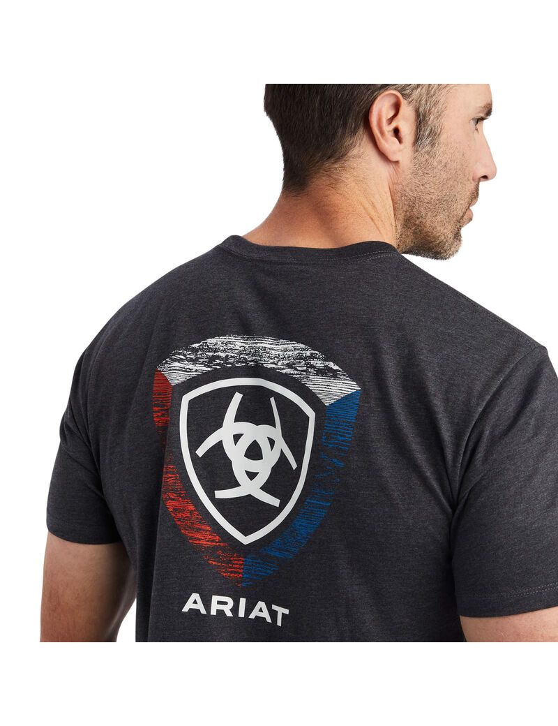 Ariat Woodgrain Shield T-Shirt Charcoal Heather | SZBCYJ-839