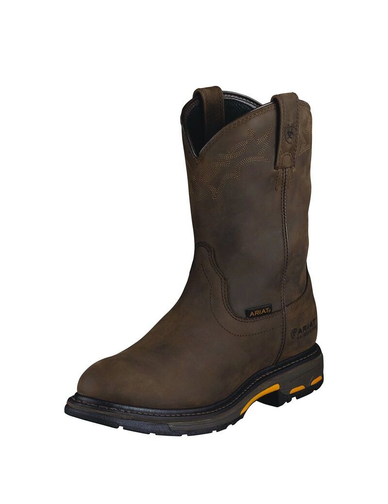 Ariat WorkHog Waterproof Work Boot Oily Distressed Brown | WVSXUA-785