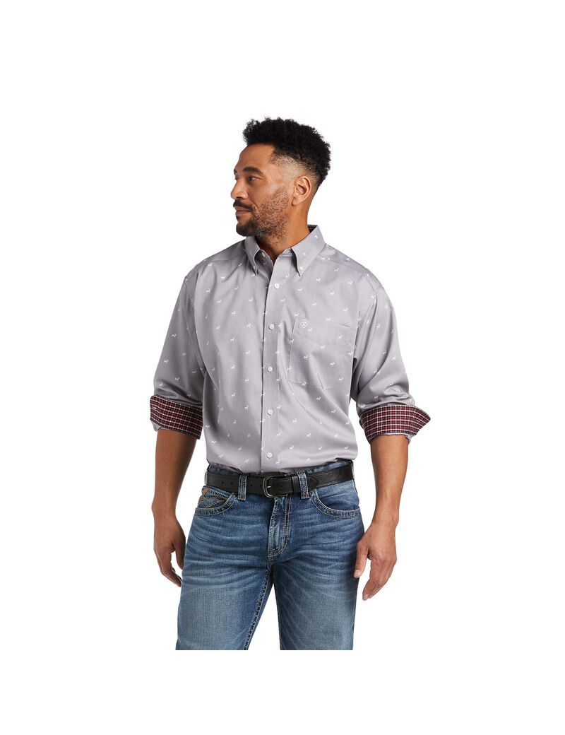 Ariat Wrinkle Free Alvin Classic Fit Shirt Charcoal | WRITPH-075