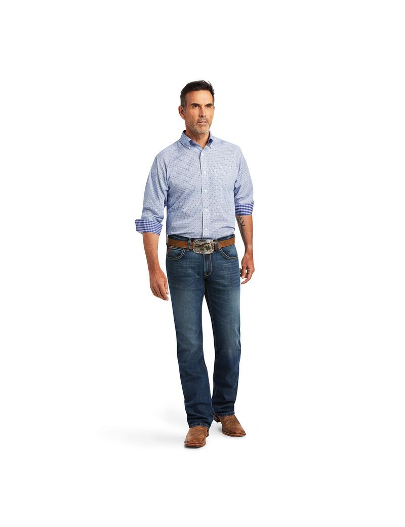 Ariat Wrinkle Free Caysen Classic Fit Shirt Reykjavik Blue | UQFSZE-423