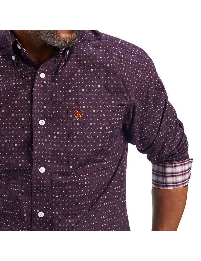 Ariat Wrinkle Free Dylen Fitted Shirt Claret | UVWYGN-036