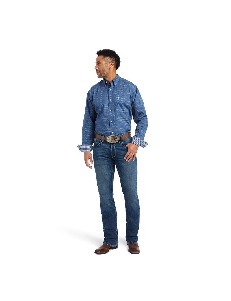 Ariat Wrinkle Free Eaden Fitted Shirt True Navy | NKIOFB-853