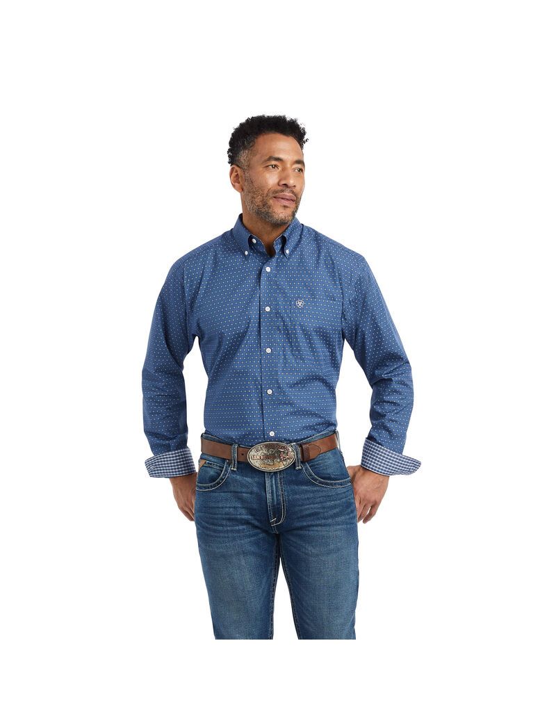 Ariat Wrinkle Free Eaden Fitted Shirt True Navy | NKIOFB-853