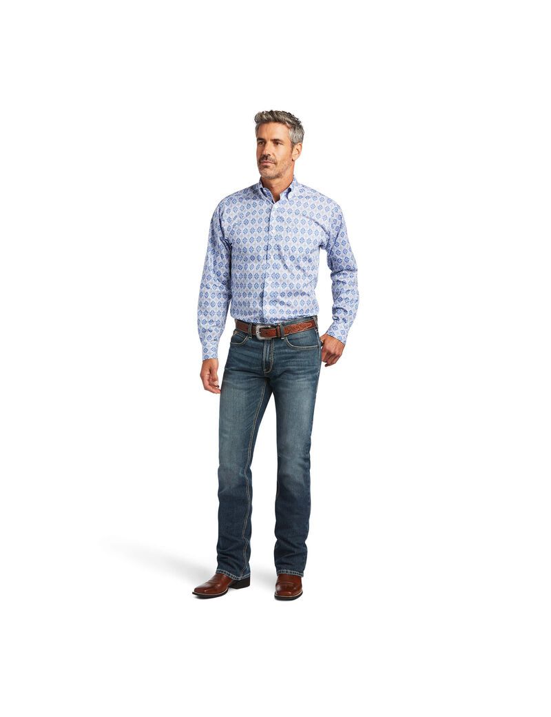 Ariat Wrinkle Free Eliot Fitted Shirt Reykjavik Blue | GFXZSB-684