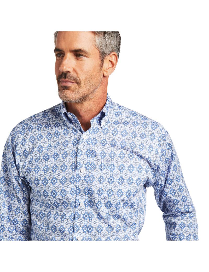 Ariat Wrinkle Free Eliot Fitted Shirt Reykjavik Blue | GFXZSB-684