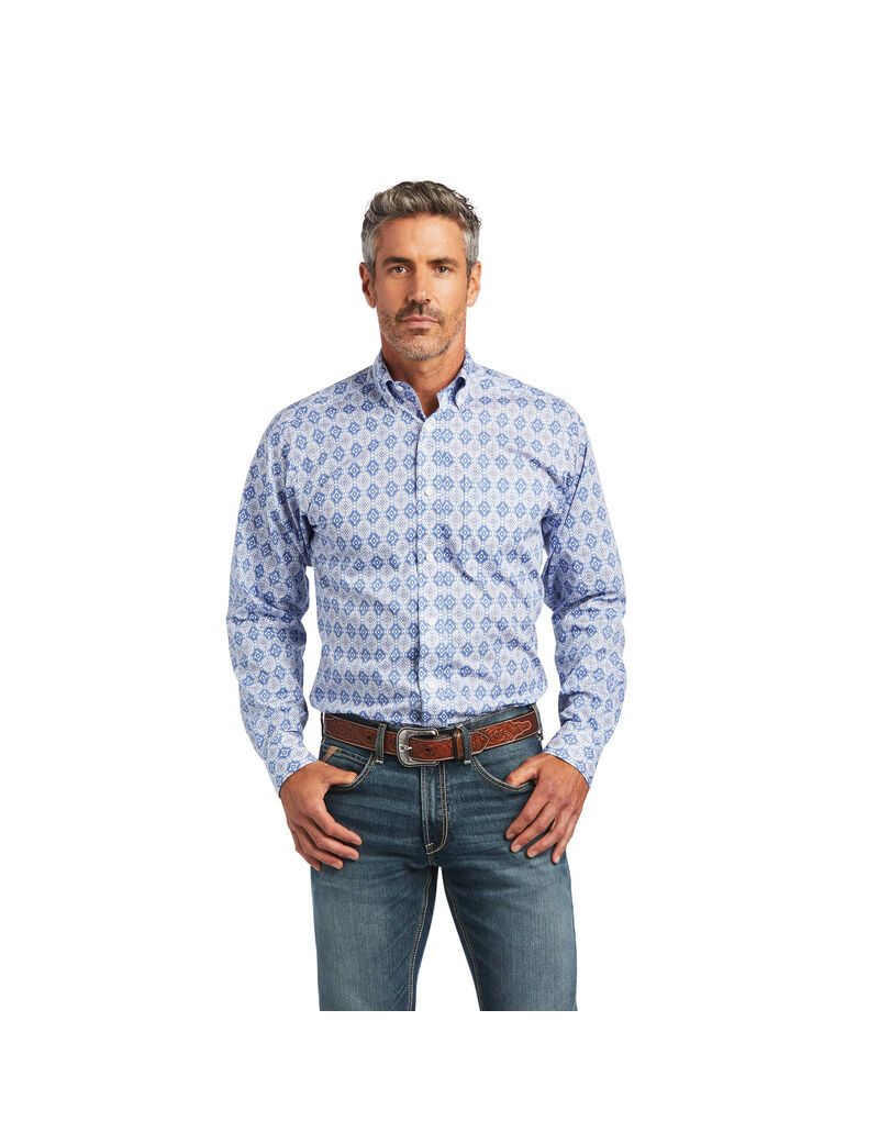 Ariat Wrinkle Free Eliot Fitted Shirt Reykjavik Blue | GFXZSB-684