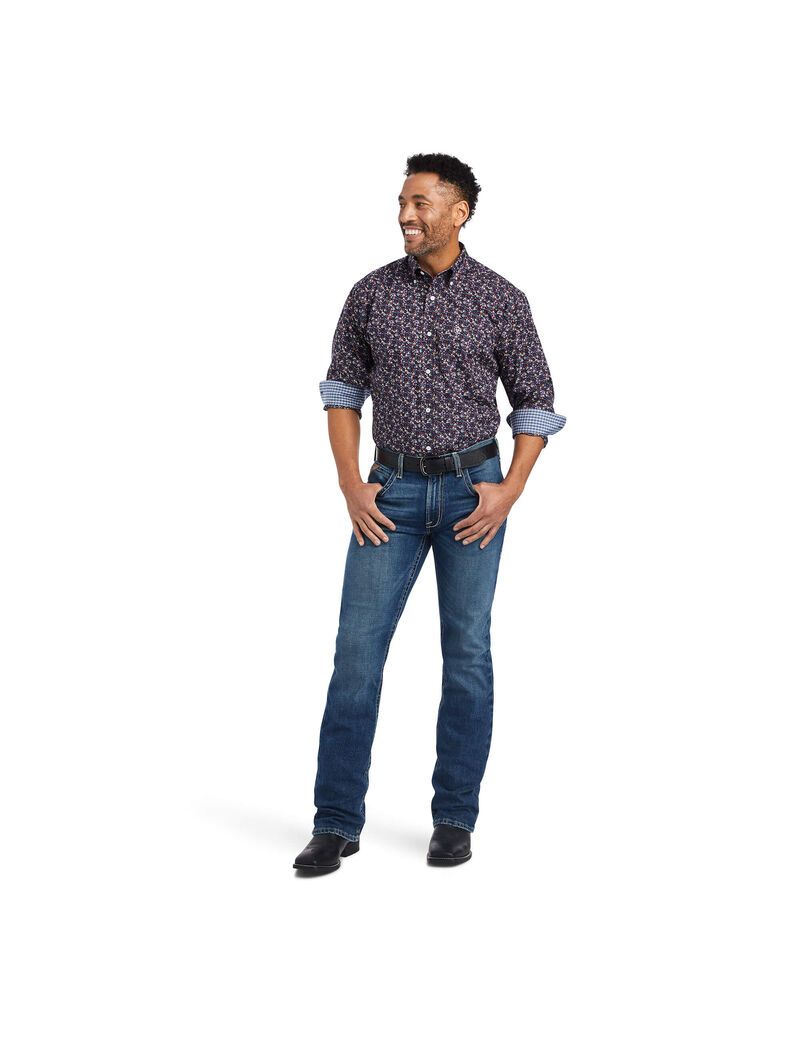 Ariat Wrinkle Free Elliott Fitted Shirt Black | WUCZLR-107