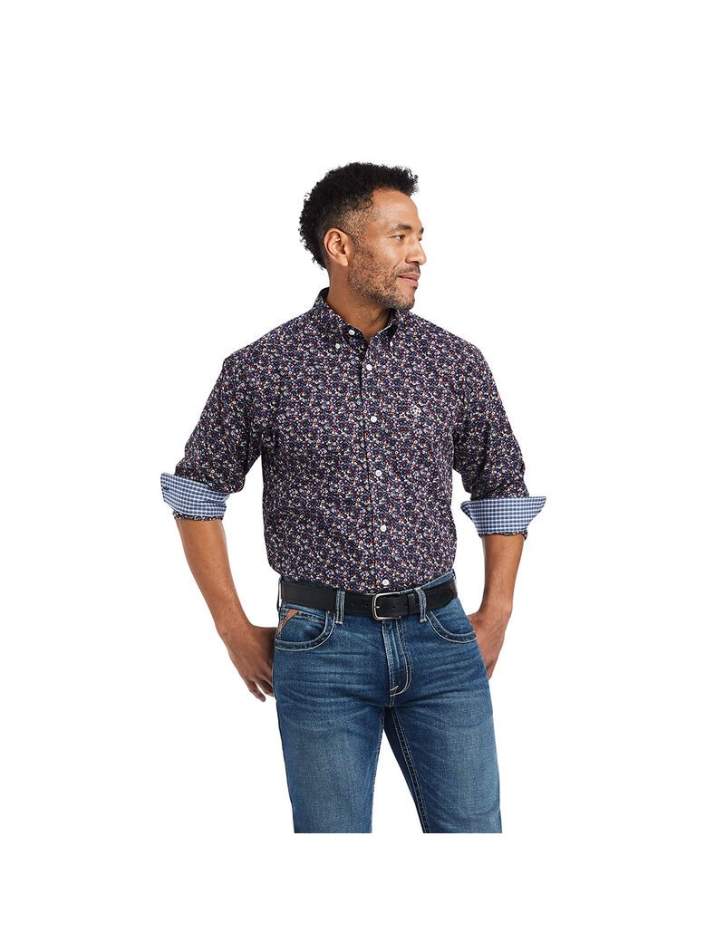 Ariat Wrinkle Free Elliott Fitted Shirt Black | WUCZLR-107