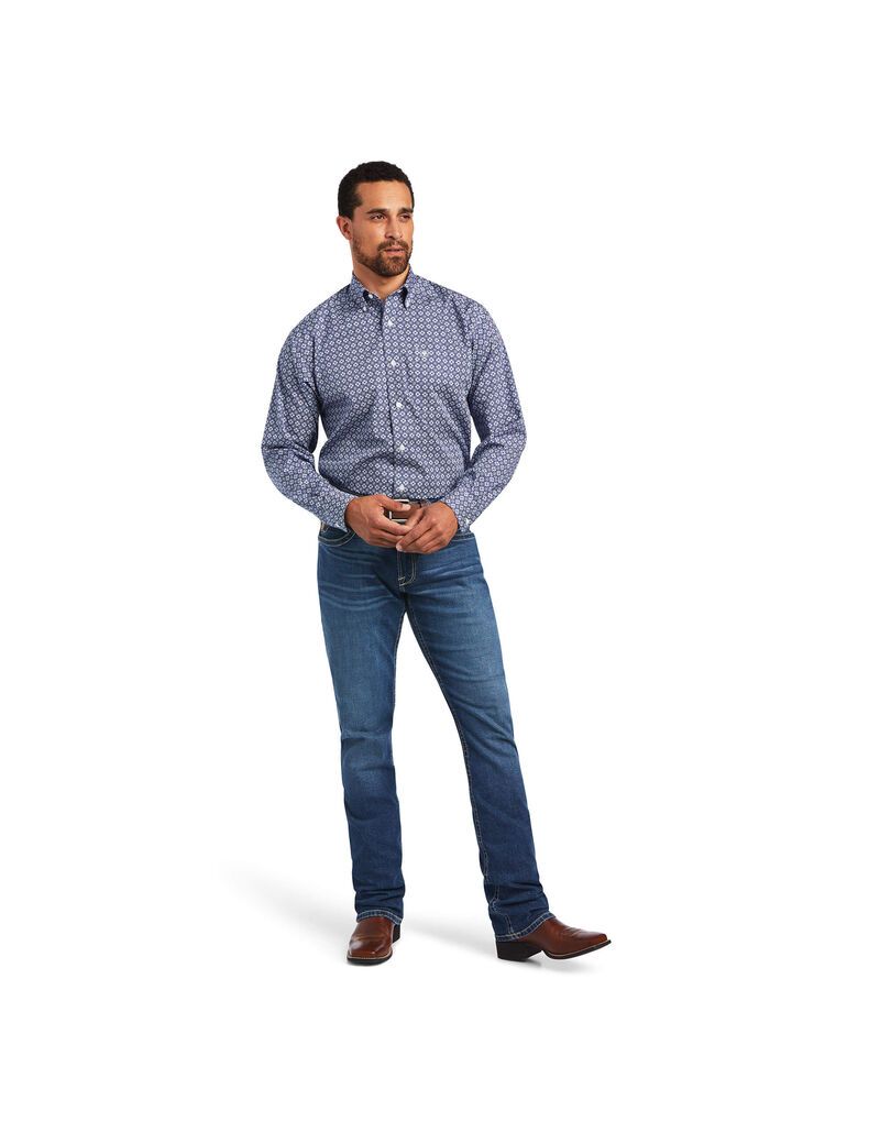 Ariat Wrinkle Free Ernest Classic Fit Shirt Nocturnal Blue | RWVEOQ-490