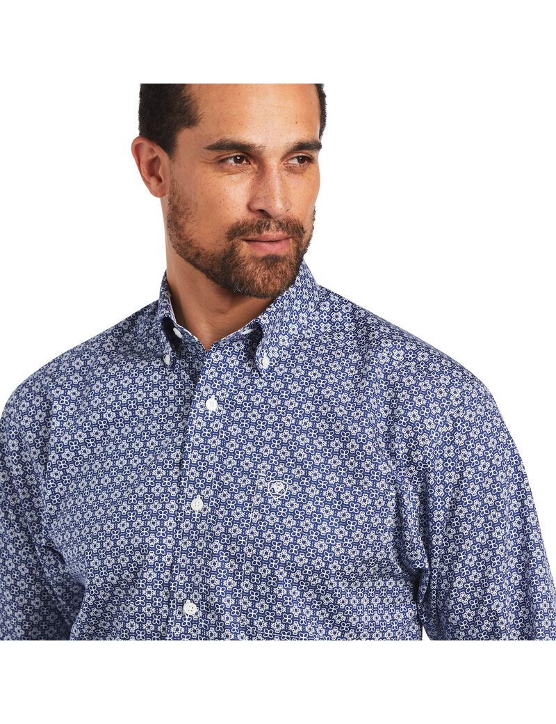 Ariat Wrinkle Free Ernest Classic Fit Shirt Nocturnal Blue | RWVEOQ-490