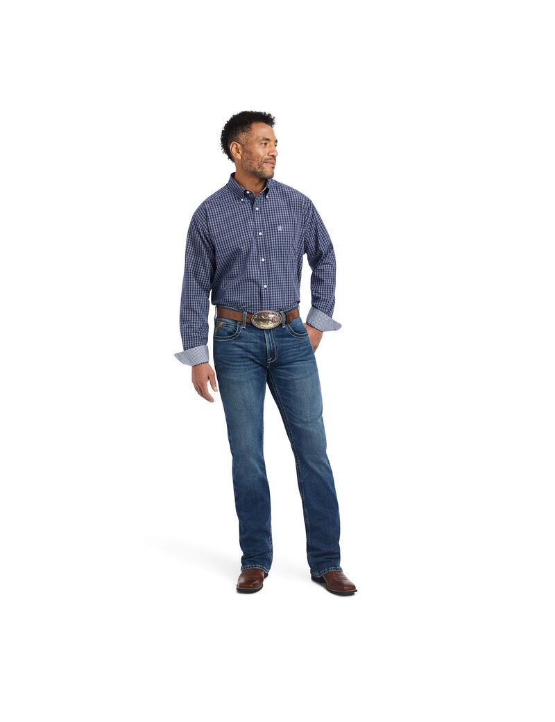 Ariat Wrinkle Free Immanuel Classic Fit Shirt Midnight Sail | JUHIZM-952