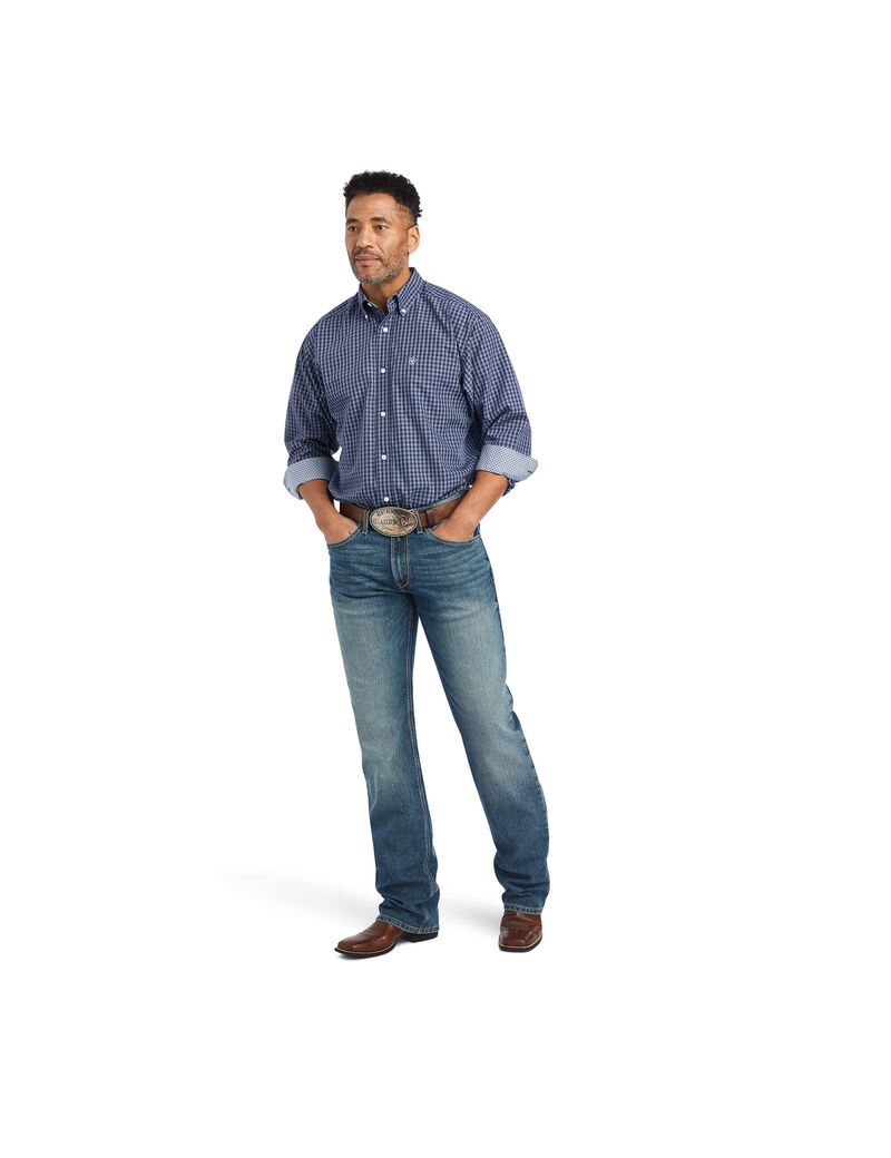 Ariat Wrinkle Free Immanuel Fitted Shirt Midnight Sail | JEBSZD-483