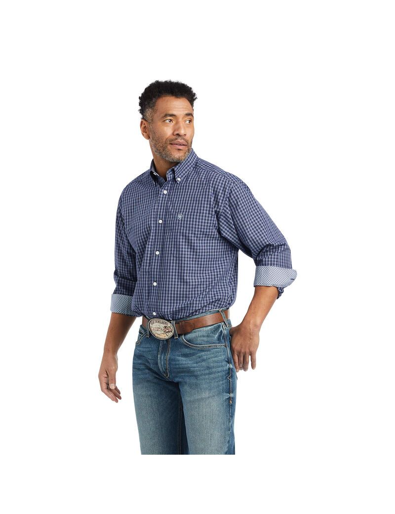 Ariat Wrinkle Free Immanuel Fitted Shirt Midnight Sail | JEBSZD-483